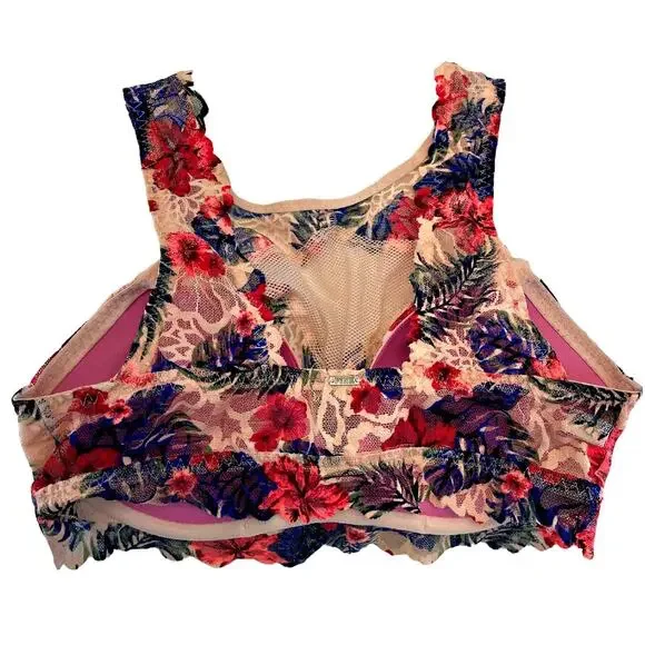 Pink Victoria's Secret Floral Lace High Neck Push Up Bralette MEDIUM - Picture 2 of 4